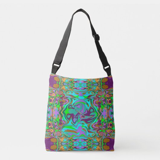 Combineer Liquid Art Abstract Aqua Paarse Crossbody Tas (Voorkant)