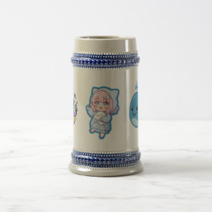 Combo Kawaii Anime, Cute Blauwe Walvis en Octo-Vib Bierpul