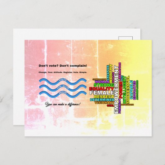 Combo niet stemmen, niet klagen; sterke vrouwen briefkaart (Voorkant / Achterkant)