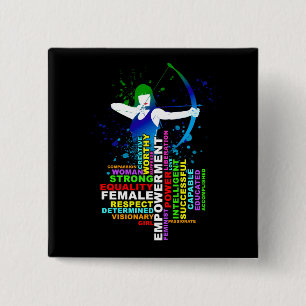 Combo Vrouw Archer en Sterke Word Cloud voor vrouw Vierkante Button 5,1 Cm