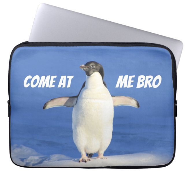 Come at Me Bro Funny Meme Penguin Laptop Sleeve (Voorkant)