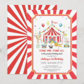 Come One Come All Circus Boy Birthday Invitation (Devant / Derrière)