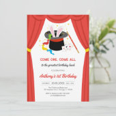 Come One Come All Circus Boy Birthday Invitation Kaart (Staand voorkant)