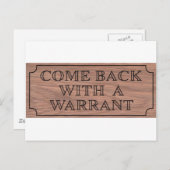 comebackwithwarrent.jpg briefkaart (Voorkant / Achterkant)