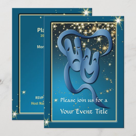 Comédie Tragédie Blue Theatre Masque Invitation pe (Devant / Derrière)