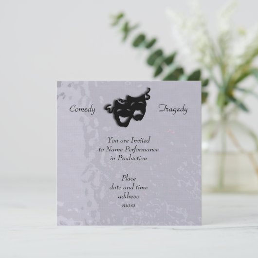 Comedy and Tragedy Black Masks Shimmer Uitnodiging (Staand voorkant)