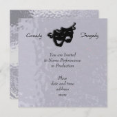 Comedy and Tragedy Black Masks Shimmer Uitnodiging (Voorkant / Achterkant)