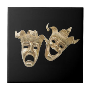 Comedy en tragedie maskers R Black Tile Tegeltje