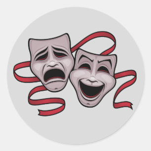 Comedy- en tragedie-theatermaskers ronde sticker
