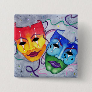 Comedy en tragedie vierkante button 5,1 cm