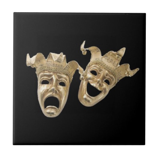 Comedy en Tragedy Masks R Zwarte Tegel Tegeltje (Voorkant)