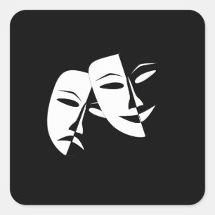 Comedy Tragedie Black en White Theater Mask Vierkante Sticker