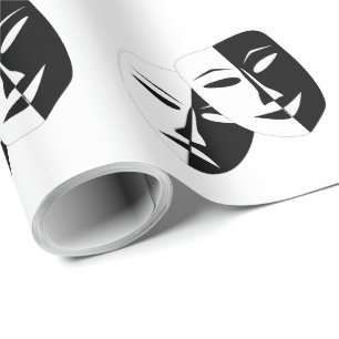 Comedy Tragedie Black en White Theater Mask Wrappi Cadeaupapier