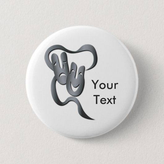 Comedy Tragedie Gray Theater Mask Button (Voorkant)