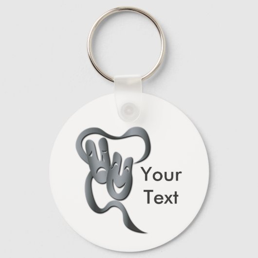 Comedy Tragedie Gray Theater Mask Sleutelhanger (Voorkant)