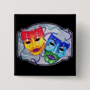 Comedy & tragedie vierkante button 5,1 cm