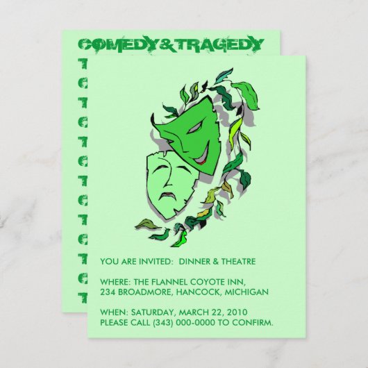 COMEDY & TRAGEDY INVITATION DINER THEATER MOVIE KAART (Voorkant / Achterkant)