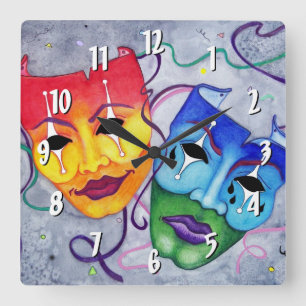 Comedy & Tragedy Square Wall Clock Vierkante Klok