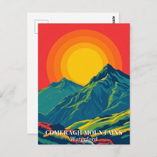 Comeragh Mountains Irlande Retro Travel Carte post (Devant / Derrière)