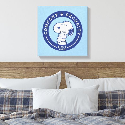 Comfort en veiligheid | Snoopy & Woodstock Hug Canvas Afdruk (Insitu (Slaapkamer))