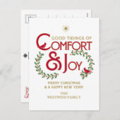 Comfort en vreugde Vrolijk Kerstfeest Holly Feestdagenkaart (Voorkant / Achterkant)