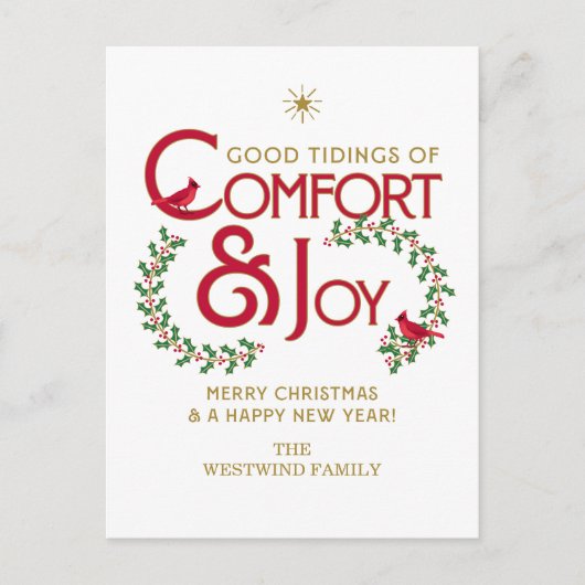 Comfort en vreugde Vrolijk Kerstfeest Holly Feestdagenkaart (Voorkant)