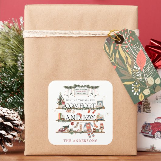 Comfort & Joy | Vrolijk kerstfeest Vierkante Sticker (Feestdagen)