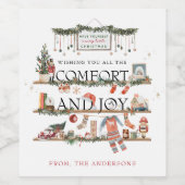 Comfort & Joy | Vrolijk kerstfeest Wijn Etiket (Enkel label)