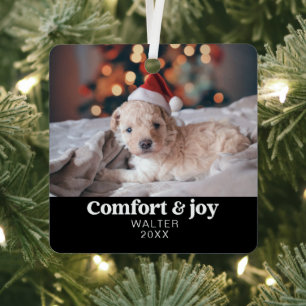 Comfort & Vreugde Foto en Naam Modern Kerstmis Metalen Ornament