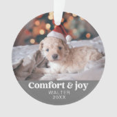 Comfort & Vreugde Foto en Naam Modern Kerstmis Ornament (voorkant)
