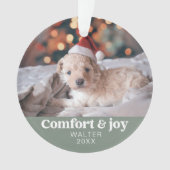Comfort & Vreugde Foto en Naam Modern Kerstmis Ornament (voorkant)