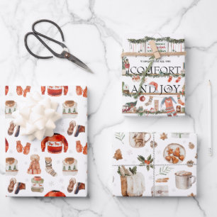 Comfort & Vreugde Watercolor Kerst Illustraties Inpakpapier Vel