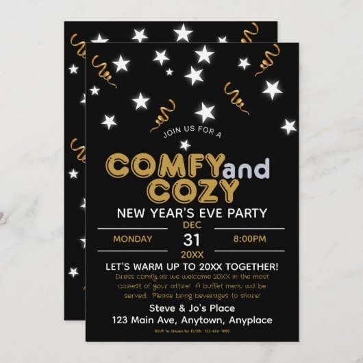 Comfy and Cozy New Year's Eve Party Invitation (Devant / Derrière)