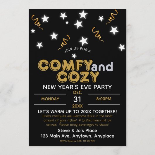 Comfy and Cozy New Year's Eve Party Invitation Kaart (Voorkant)