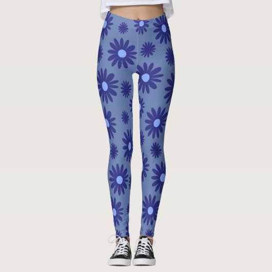 Comfy Hipster Blue Daisy Leggings (Voorkant)