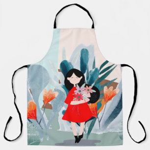 Comic art girl in het bos schort