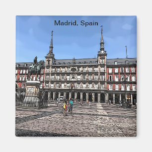Comic Art van een plein in Madrid, Spanje magnet Magneet