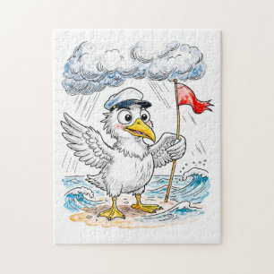 Comic Bird Beach Wind Check Ansichtkaart Legpuzzel
