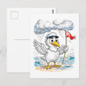 Comic Bird Beach Wind Check Postcard Briefkaart (Voorkant / Achterkant)