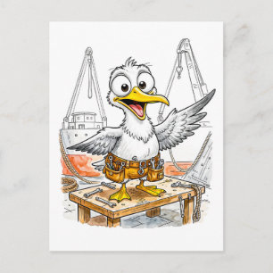 Comic Bird Scheepswerf Arbeider Briefkaart