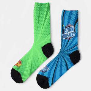 Comic Blue BTW Green POW Sokken