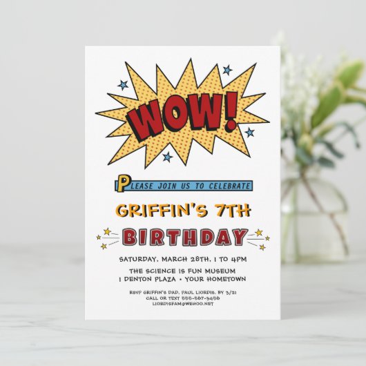 Comic Book 7TH ou toute invitation de fête d'anniv (Debout devant)