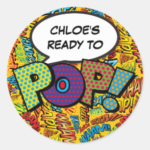 Comic Book Baby Shower Strooi Klaar om te POP Ronde Sticker