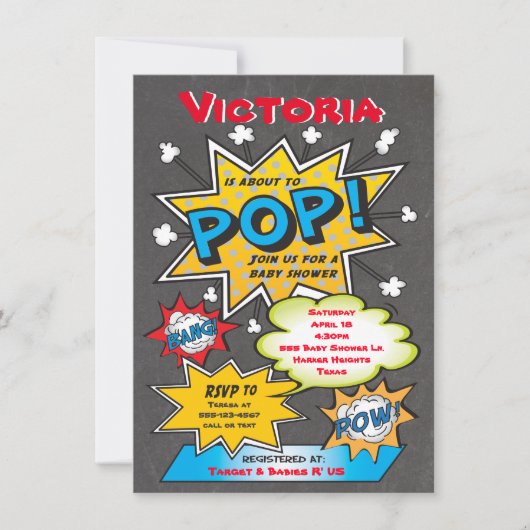 Comic Book Couples Baby Shower Invitations (Devant)