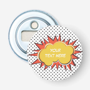 Comic Book Explosion Custom Text Bubble Button Flesopener