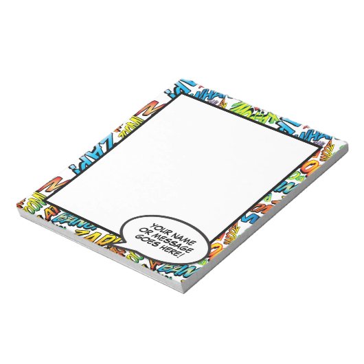 Comic Book Fun Speech Bubble Name Message Notitieblok (Gedraaid)