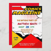 Comic Book Magazine Stijl Kinderen Verjaardagsfees Kaart (Voorkant / Achterkant)