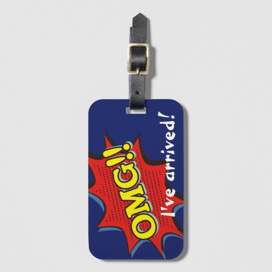 Comic Book OMG Exclamation Speech Bubble Bagagelabel (Voorkant (verticaal))