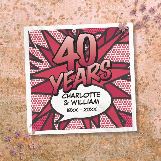 Comic Book Pop Art 40e rubijnen bruiloft jubileum Servet