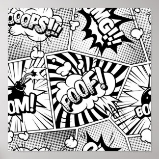 Comic Book Pop Art Black en White Poster